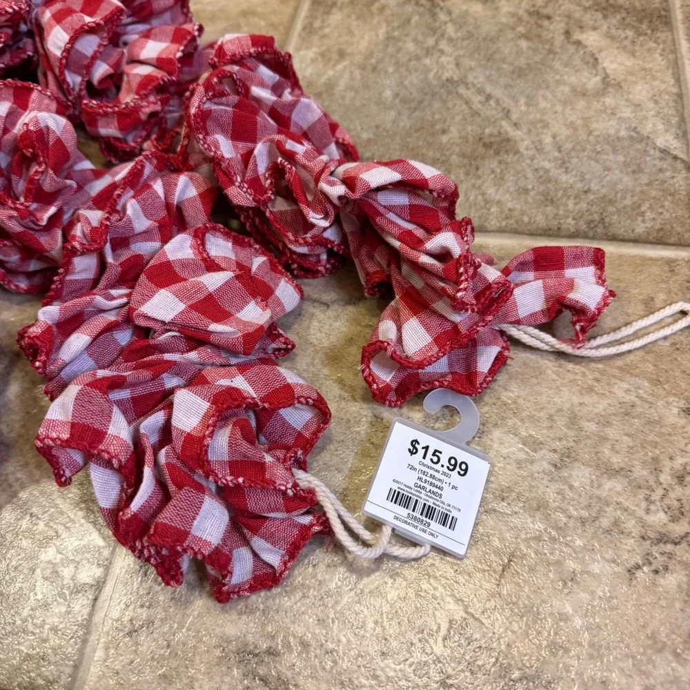Hobby Lobby Red White Gingham Ruffled Fabric Garland 72 Inch Christmas Farmhouse